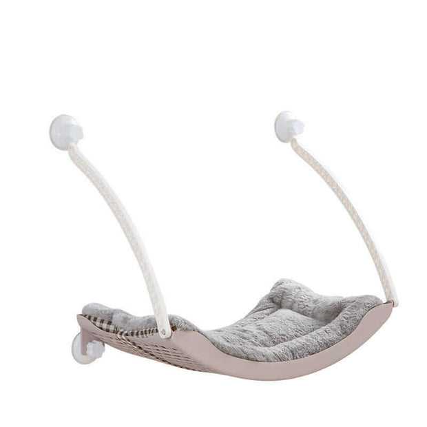 Cat hammock designed for sunbathing, featuring a soft, cushioned bed and strong suction hooks for easy hanging.
