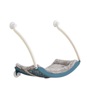 Hanging cat hammock with soft bedding, ideal for sunbathing, designed for pet comfort and relaxation.
